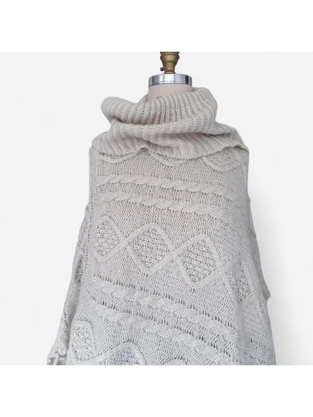 Tan Knit Fringe Poncho Boho Fairy Festival